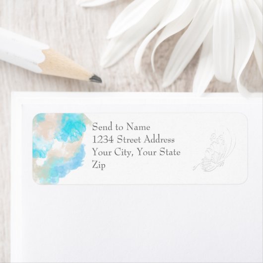 Waterverf Butterfly Ocean Shore Adreslabel Etiket (Insitu)