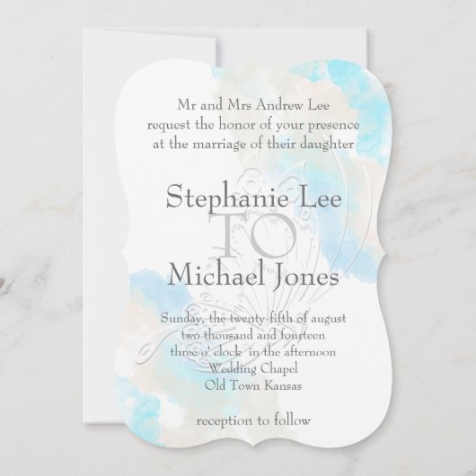 Waterverf Butterfly Ocean Shore Huwelijksuitnodigi Kaart (Achterkant)