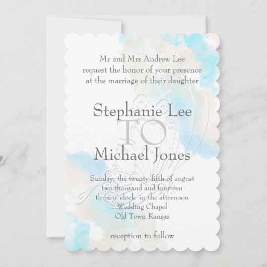 Waterverf Butterfly Ocean Shore Huwelijksuitnodigi Kaart (Achterkant)