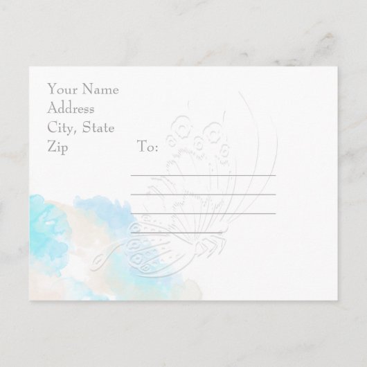 Waterverf Butterfly Ocean Shore Sla de datum op Aankondigingskaart (Achterkant)