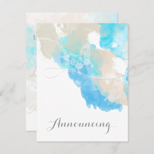 Waterverf Butterfly Ocean Shore Verloving Announ Aankondiging (Voorkant / Achterkant)