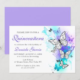 Waterverf Butterfly Paarse Turquoise Quinceañera Kaart