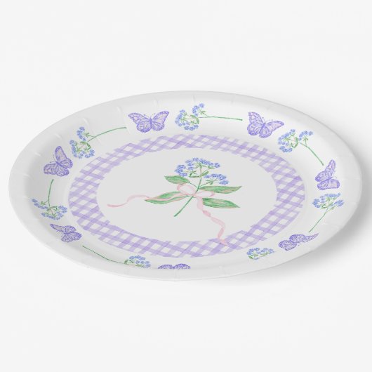 Waterverf Butterfly Paper Borden & Paarse Gingham Papieren Bordje (Gekanteld)