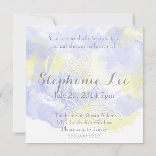 Waterverf Butterfly Periwinkle Lemon Bridal Showe Kaart (Achterkant)