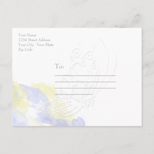 Waterverf Butterfly Periwinkle Lemon SavetheDate Aankondigingskaart (Achterkant)