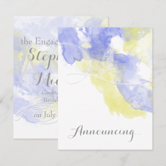 Waterverf Butterfly Periwinkle Verloving Announc Aankondiging (Voorkant / Achterkant)