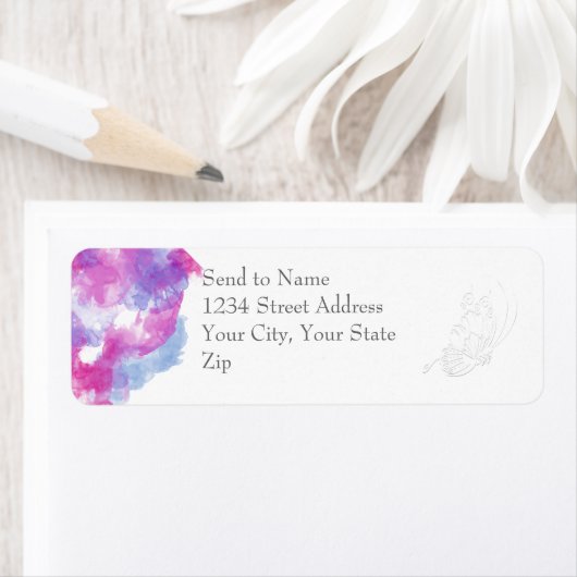 Waterverf Butterfly Raspberry Bliss Adreslabel Etiket (Insitu)