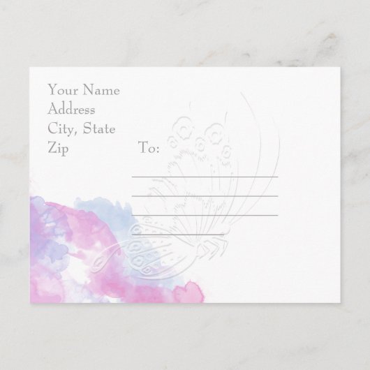 Waterverf Butterfly Raspberry Bliss Bewaar de Datu Aankondigingskaart (Achterkant)