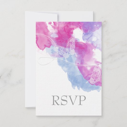 Waterverf Butterfly Raspberry Bliss RSVP Kaartje (Voorkant)