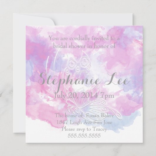 Waterverf Butterfly Raspberry Bliss Vrijgezellenfe Kaart (Achterkant)