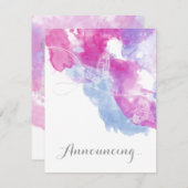 Waterverf Butterfly Raspberry Verloving aangekondi Aankondiging (Voorkant / Achterkant)