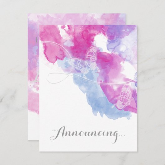 Waterverf Butterfly Raspberry Verloving aangekondi Aankondiging (Voorkant / Achterkant)