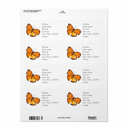 Waterverf Butterfly - Return Address Labels (Full Sheet)