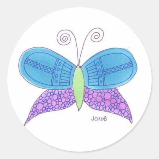 Waterverf Butterfly Ronde Sticker (Voorkant)