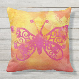 Waterverf Butterfly Roze Oranje Gele handverf Buitenkussen