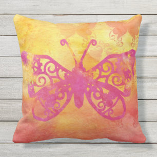 Waterverf Butterfly Roze Oranje Gele handverf Buitenkussen