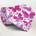 Waterverf Butterfly roze Stropdas<br><div class="desc">Magenta roze en wit waterverf vlinderpatroon.</div>