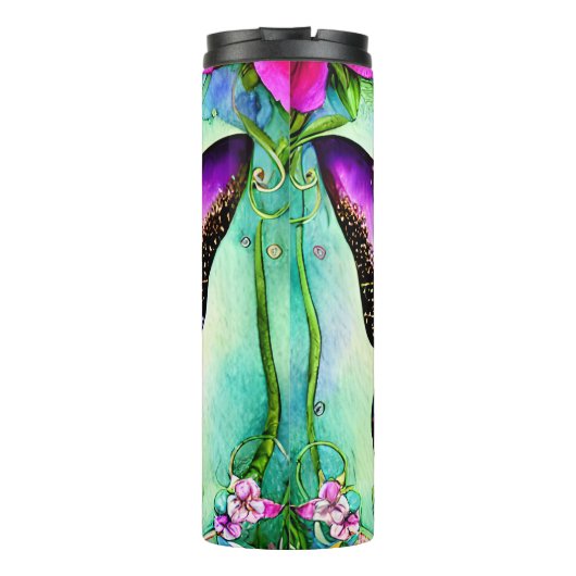 Waterverf Butterfly Self Love met Custom Name Thermosbeker (Achterkant)