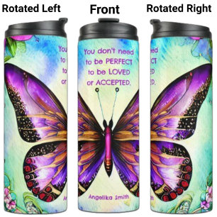 Waterverf Butterfly Self Love met Custom Name Thermosbeker