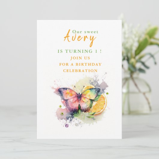 Waterverf Butterfly - Verjaardagsuitnodiging Kaart (Staand voorkant)