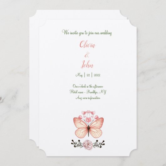 Waterverf Butterfly Wedding Uitnodiging (Voorkant / Achterkant)