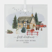 Waterverf Cabin | Eerste Kerstdag Nieuw startpunt Glas Ornament (Voorkant)