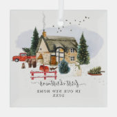 Waterverf Cabin | Eerste Kerstdag Nieuw startpunt Glas Ornament (Achterkant)