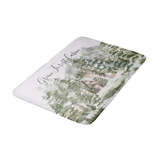 Waterverf Cabin in het groene dennenbos Badmat (Gekanteld)