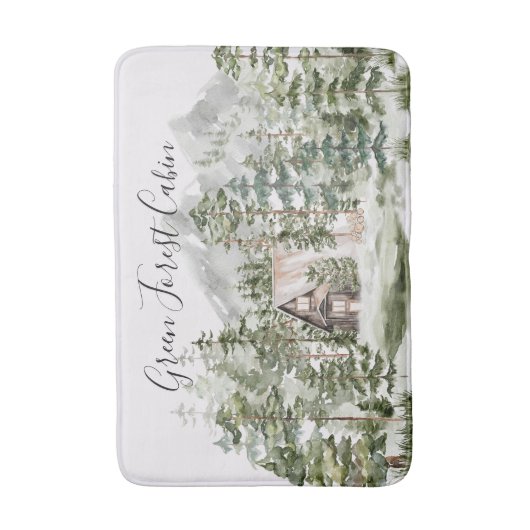 Waterverf Cabin in het groene dennenbos Badmat (Voorkant Verticaal)