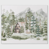 Waterverf Cabin in het groene dennenbos Cadeaupapier (Vlak)