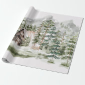 Waterverf Cabin in het groene dennenbos Cadeaupapier (Uitgerold)