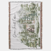 Waterverf Cabin in het groene dennenbos Deken (Voorkant Verticaal)