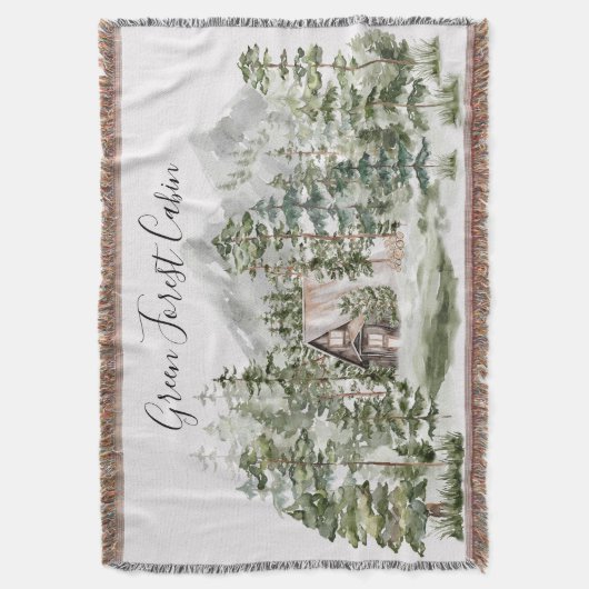 Waterverf Cabin in het groene dennenbos Deken (Voorkant Verticaal)