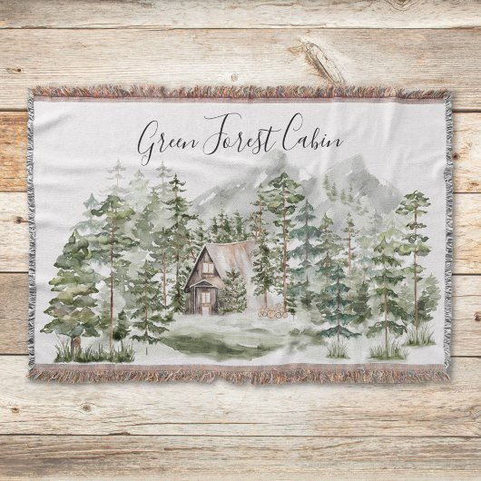 Waterverf Cabin in het groene dennenbos Deken