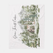 Waterverf Cabin in het groene dennenbos Fleece Deken (Voorkant)