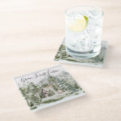 Waterverf Cabin in het groene dennenbos Glazen Onderzetter (Schuin)