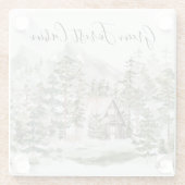 Waterverf Cabin in het groene dennenbos Glazen Onderzetter (Achterkant)