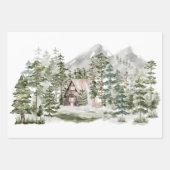 Waterverf Cabin in het groene dennenbos Inpakpapier Vel (Voorkant 3)