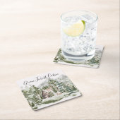 Waterverf Cabin in het groene dennenbos Kartonnen Onderzetters (Insitu)