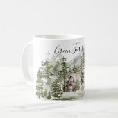 Waterverf Cabin in het groene dennenbos Koffiemok (Voorkant links)