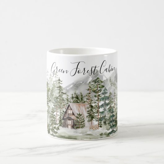 Waterverf Cabin in het groene dennenbos Koffiemok (Center)