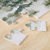 Waterverf Cabin in het groene dennenbos Legpuzzel (Zijkant)