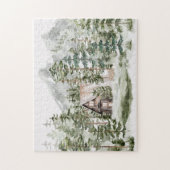 Waterverf Cabin in het groene dennenbos Legpuzzel (Verticaal)