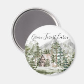 Waterverf Cabin in het groene dennenbos Magneet (Voorkant / Achterkant)