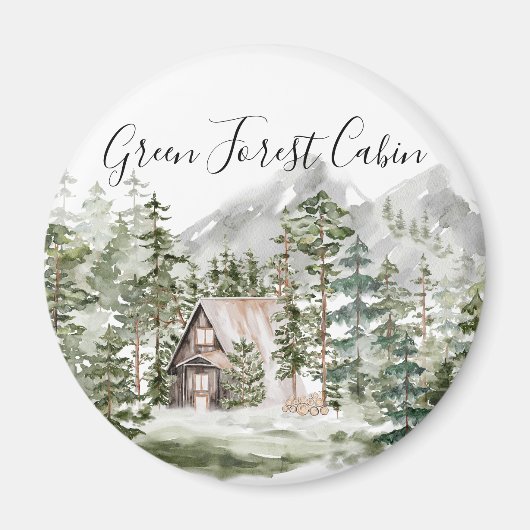 Waterverf Cabin in het groene dennenbos Magneet (Voorkant)
