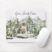 Waterverf Cabin in het groene dennenbos Muismat (Met muis)