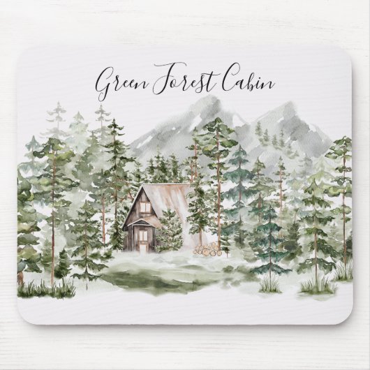 Waterverf Cabin in het groene dennenbos Muismat (Voorkant)