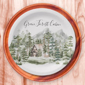 Waterverf Cabin in het groene dennenbos Papieren Bordje