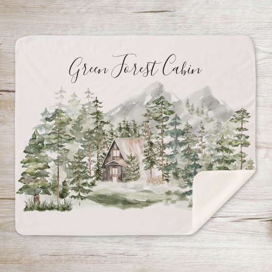 Waterverf Cabin in het groene dennenbos Sherpa Deken