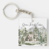 Waterverf Cabin in het groene dennenbos Sleutelhanger (Voorkant)